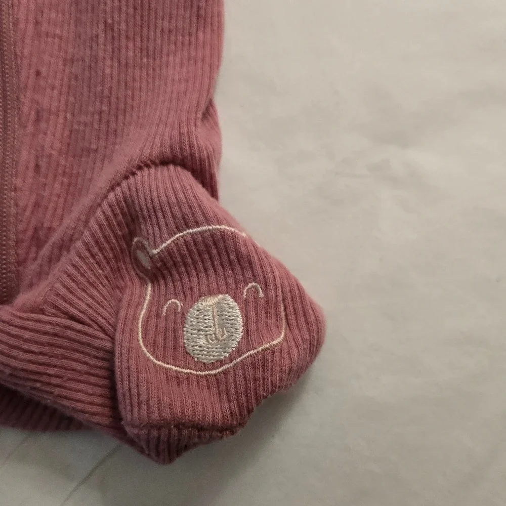 Chick Pea Baby Girls Pink Ribbed Mama's Snuggle Bear Footed Sleeper 6-9M